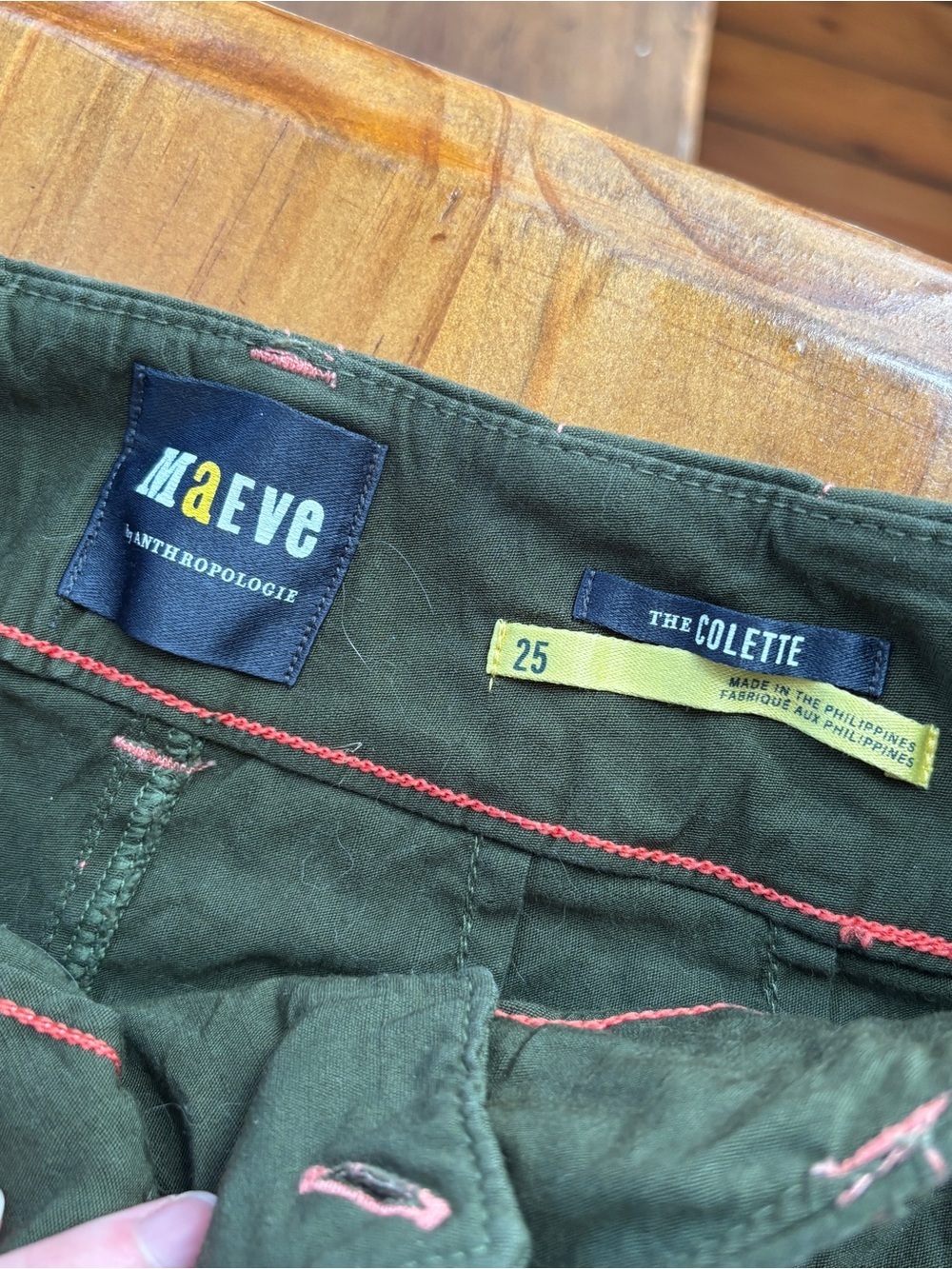 Maeve The Colette Adaptive Contrast Trim Pants Army Green Pink NWT Size 25 - Picture 3 of 5